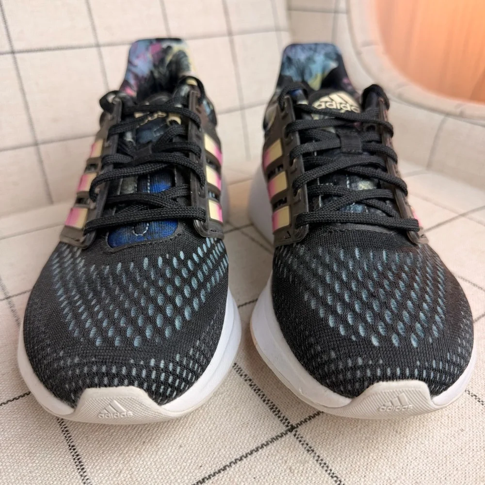Adidas EQ21 Floral Women's Black & Pink Running Shoes 6.5 - Picture 2 of 9